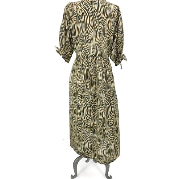 Auguste Cotton Zebra Stripe Dress Womens 4 Slits Ruffles Short Sleeve V Neck - Picture 4 of 6